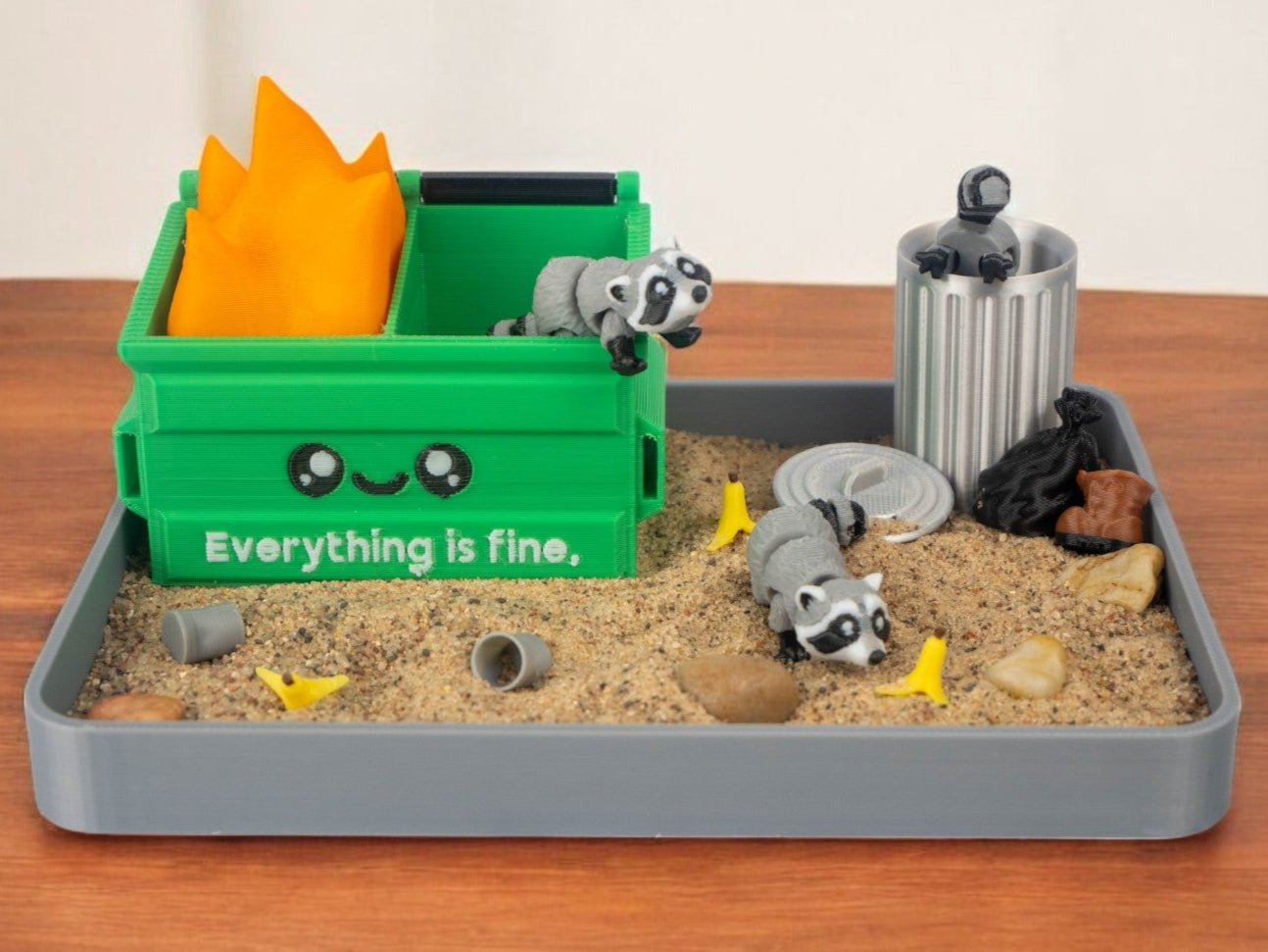 Garbage Fire Zen Garden - Fidget Dumpster Sandbox Toy - Cubicle Decor - Sensory Desk Gift - Fathers Day - Raccoon Desk Pet - Funny Gag Gift