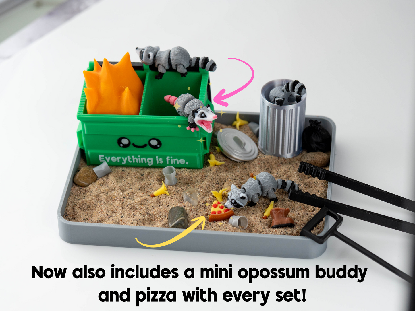 Garbage Fire Zen Garden - Fidget Dumpster Sandbox - Cubicle Decor - Sensory Desk Gift - Christmas Gift - Raccoon Desk Pet - Funny Gag Gift - Secret Santa