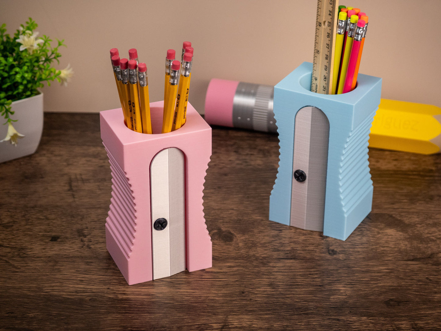 Giant Sharpener Pencil Holder - Gifts for Teachers, Artists, and Woodworkers - Classroom Decor - Unique Pencil Cup - 3D Printed Organizer