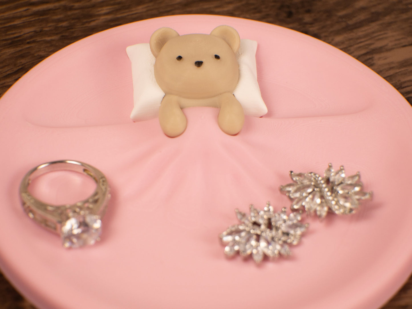 Sleeping Teddy Bear Trinket Dish - Valentines Day Gift - Bear Plate Catchall - Bridesmaid Gift - Engagement Ring Dish - 3D Printed Tray