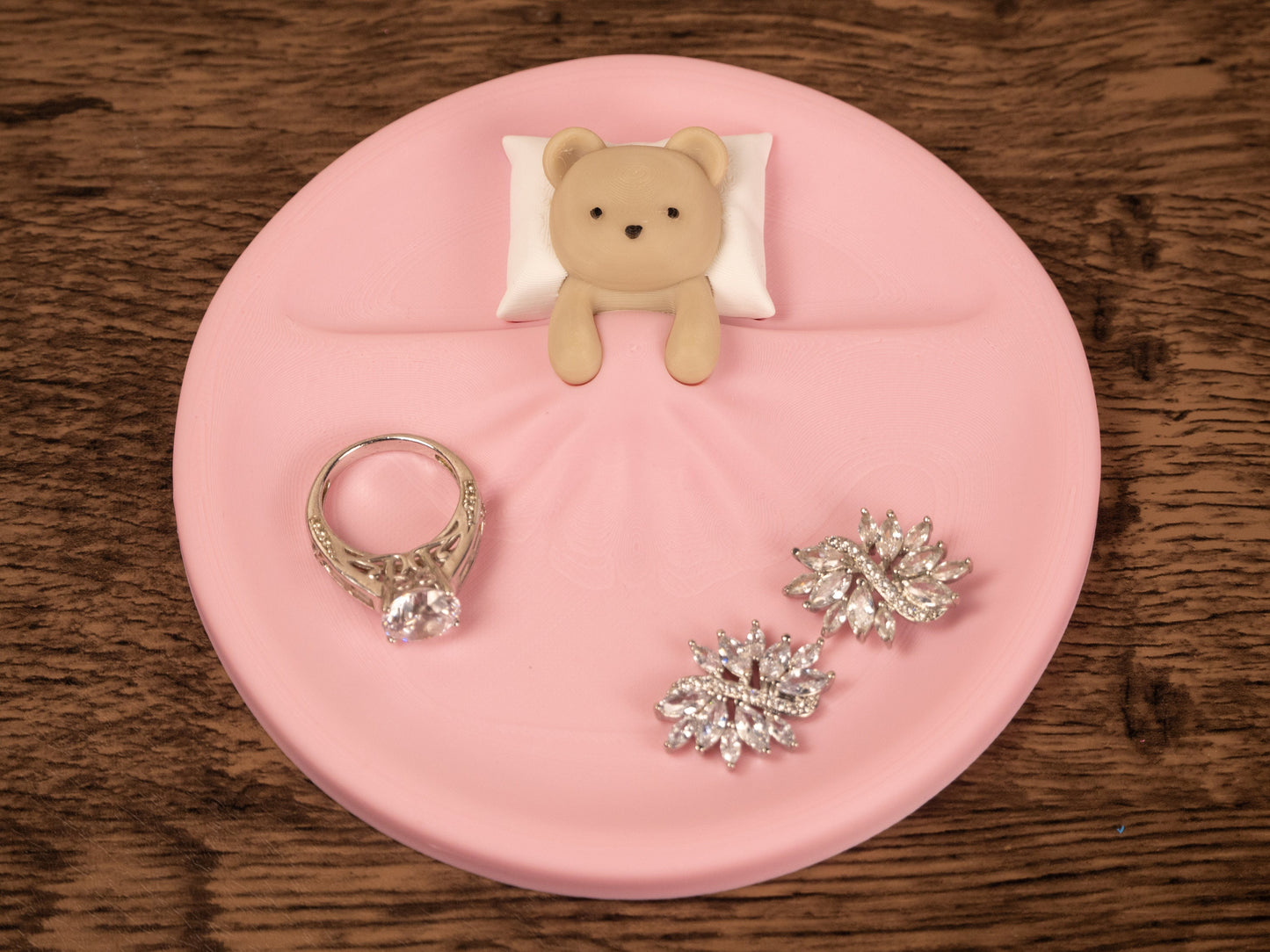 Sleeping Teddy Bear Trinket Dish - Valentines Day Gift - Bear Plate Catchall - Bridesmaid Gift - Engagement Ring Dish - 3D Printed Tray