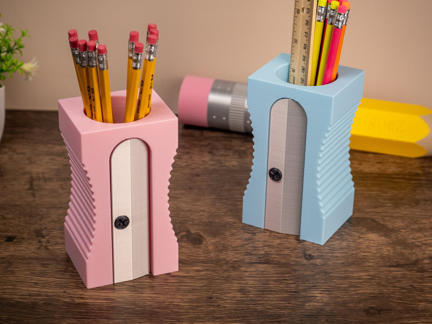Giant Sharpener Pencil Holder - Gifts for Teachers, Artists, and Woodworkers - Classroom Decor - Unique Pencil Cup - 3D Printed Organizer