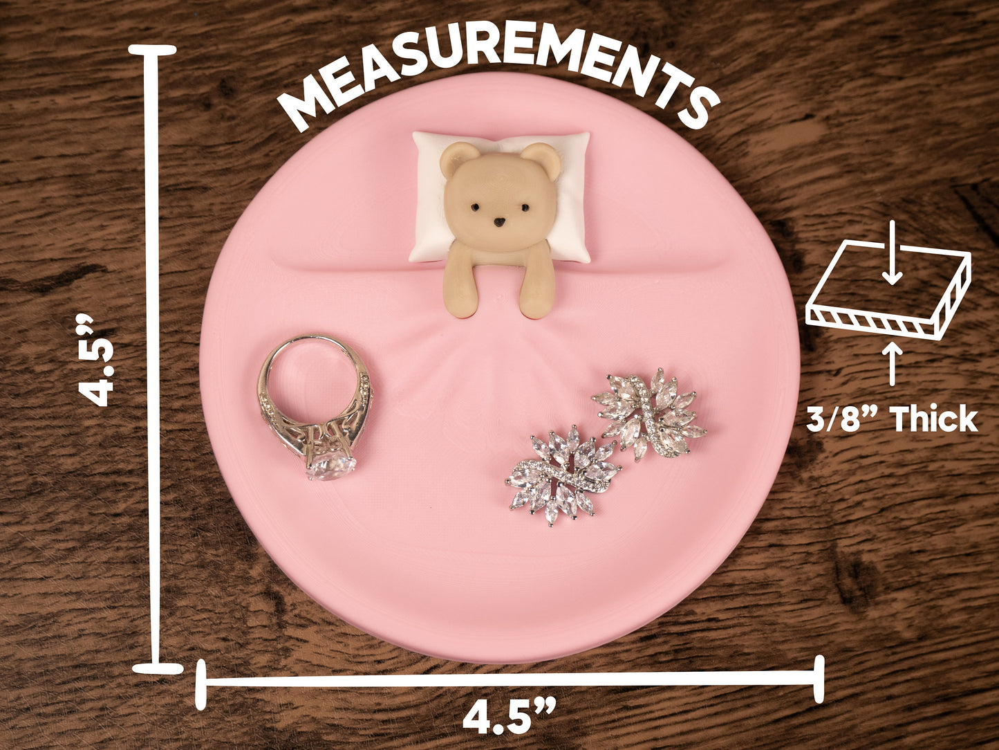 Sleeping Teddy Bear Trinket Dish - Valentines Day Gift - Bear Plate Catchall - Bridesmaid Gift - Engagement Ring Dish - 3D Printed Tray