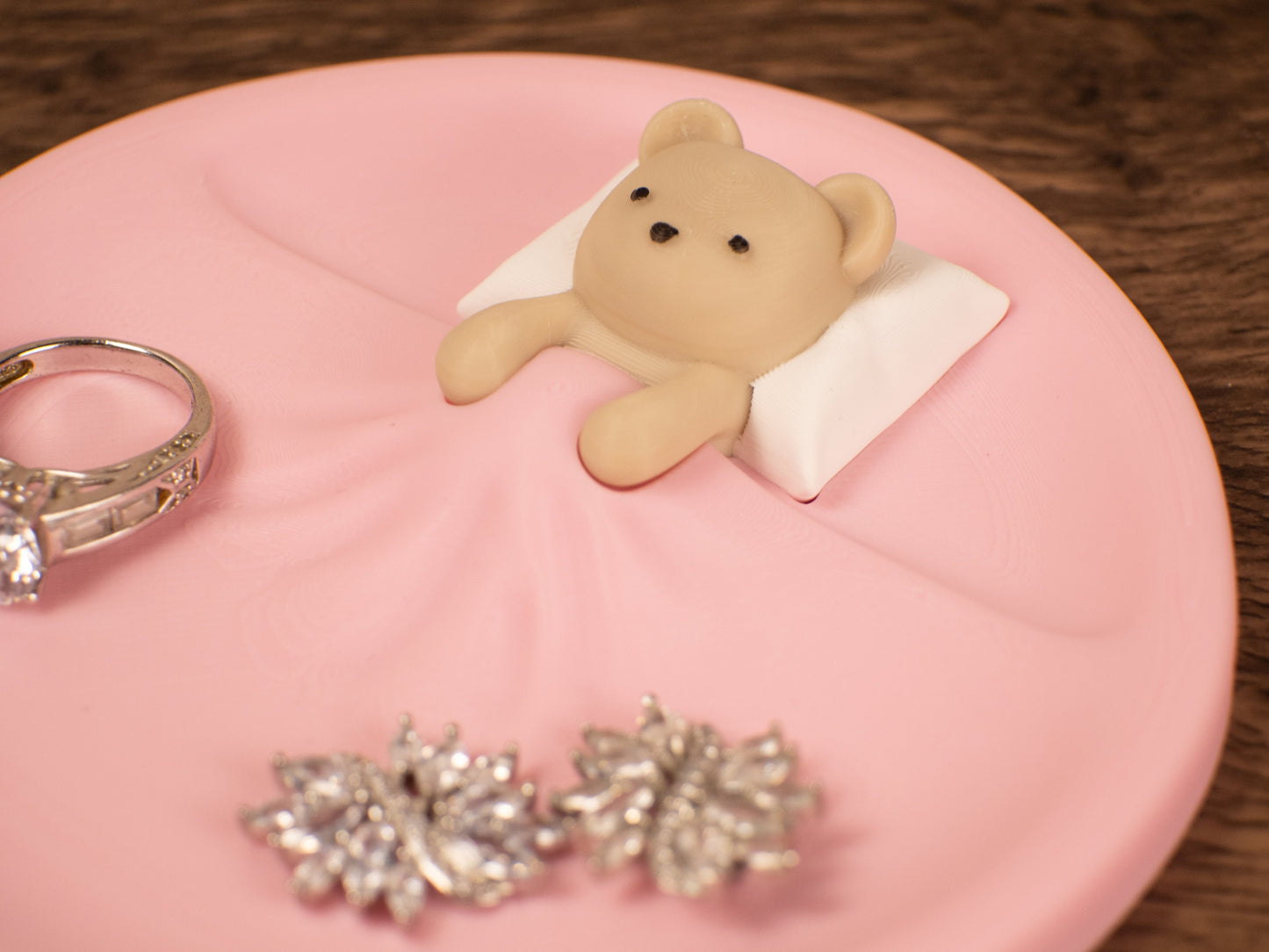 Sleeping Teddy Bear Trinket Dish - Valentines Day Gift - Bear Plate Catchall - Bridesmaid Gift - Engagement Ring Dish - 3D Printed Tray
