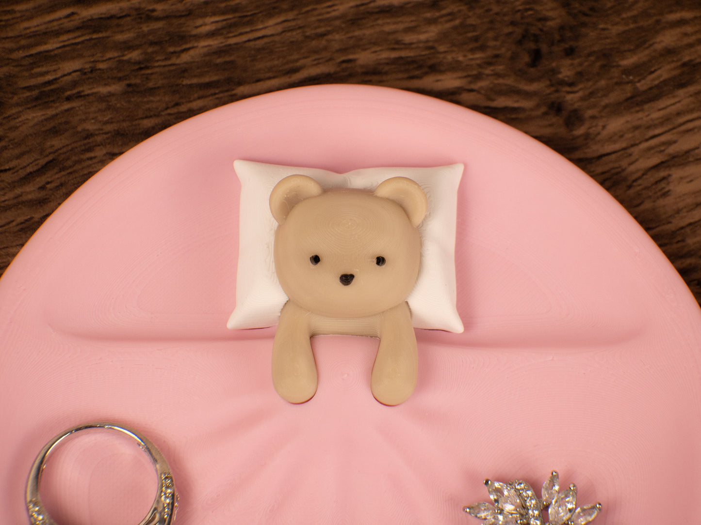 Sleeping Teddy Bear Trinket Dish - Valentines Day Gift - Bear Plate Catchall - Bridesmaid Gift - Engagement Ring Dish - 3D Printed Tray