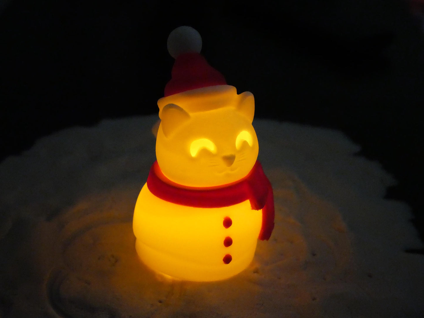 Cat Snowman with LED Tea Light - Christmas Home Decor - Gifts for Cat Lovers - Office Desk Winter Decor - Holiday Pet Night Light