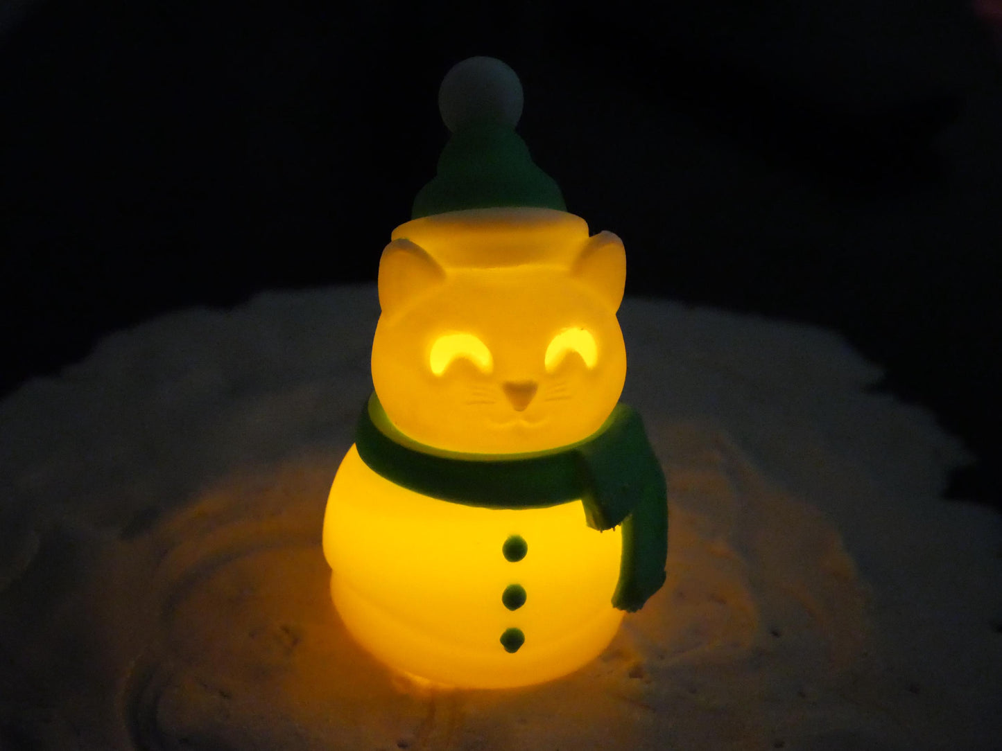 Cat Snowman with LED Tea Light - Christmas Home Decor - Gifts for Cat Lovers - Office Desk Winter Decor - Holiday Pet Night Light