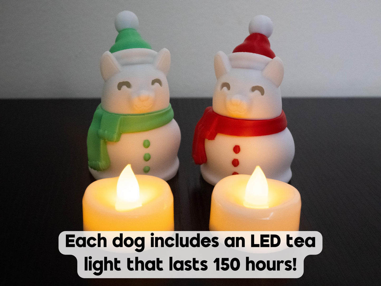 Dog Snowman with LED Tea Light - Christmas Home Decor - Gifts for Dog Lovers - Office Desk Winter Decor - Holiday Pet Night Light