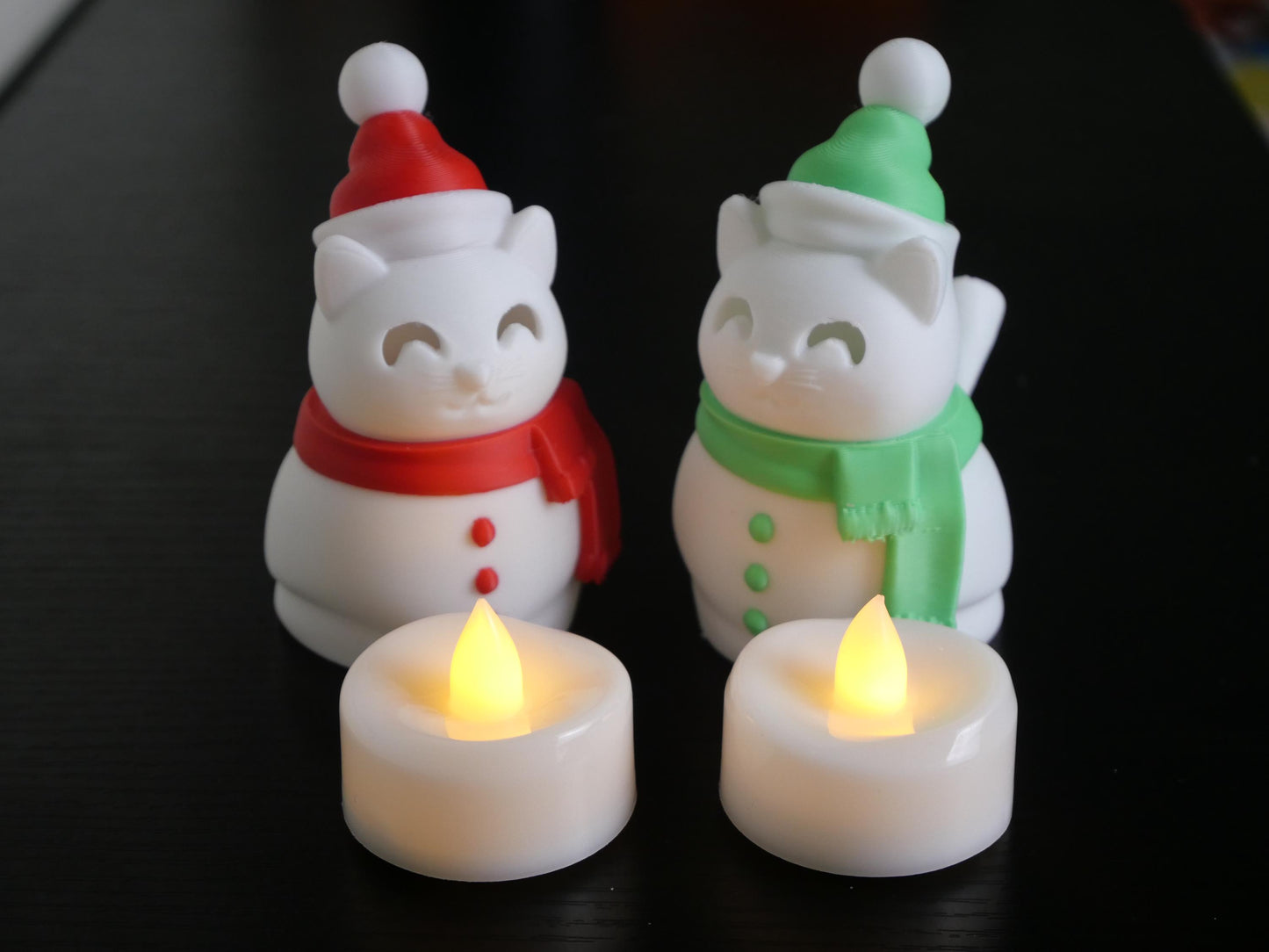 Cat Snowman with LED Tea Light - Christmas Home Decor - Gifts for Cat Lovers - Office Desk Winter Decor - Holiday Pet Night Light