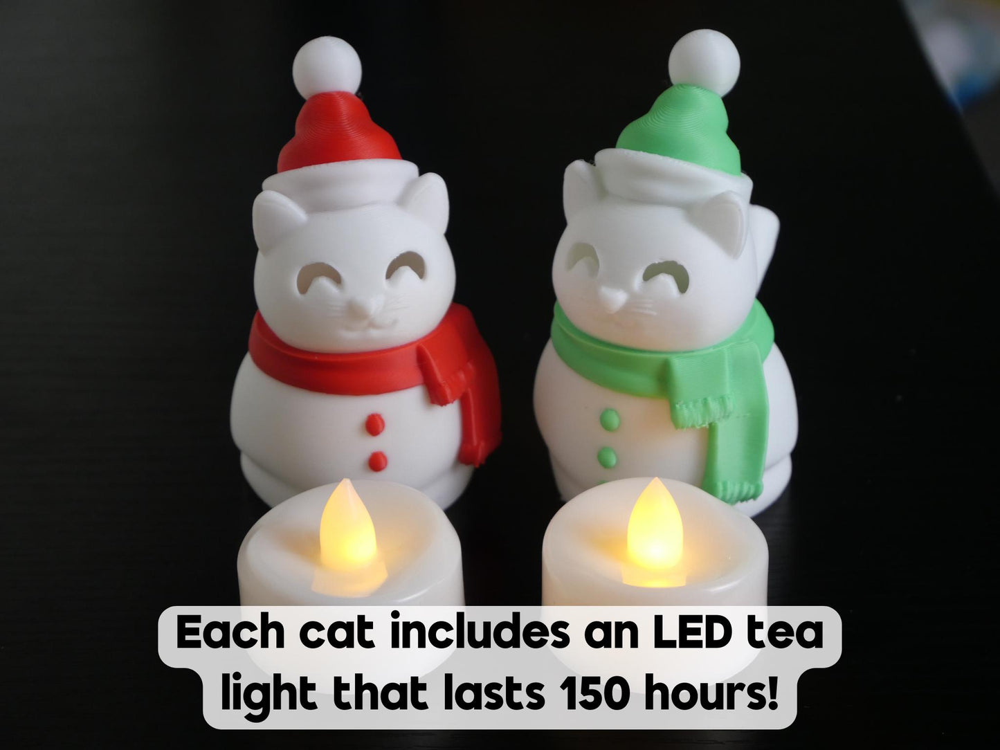 Cat Snowman with LED Tea Light - Christmas Home Decor - Gifts for Cat Lovers - Office Desk Winter Decor - Holiday Pet Night Light