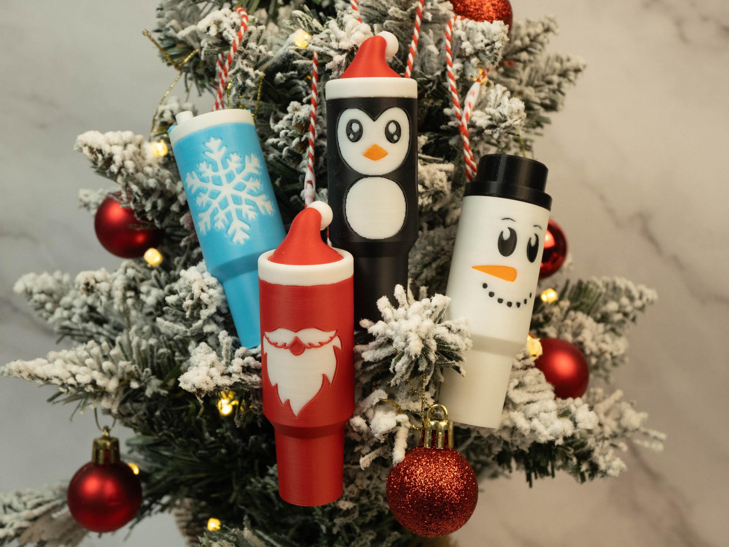 Christmas Tumbler Ornament Keychains - Lip Balm Holder - Tree Money Ornament - Secret Santa Gift - Stocking Stuffer - Holiday Keepsake