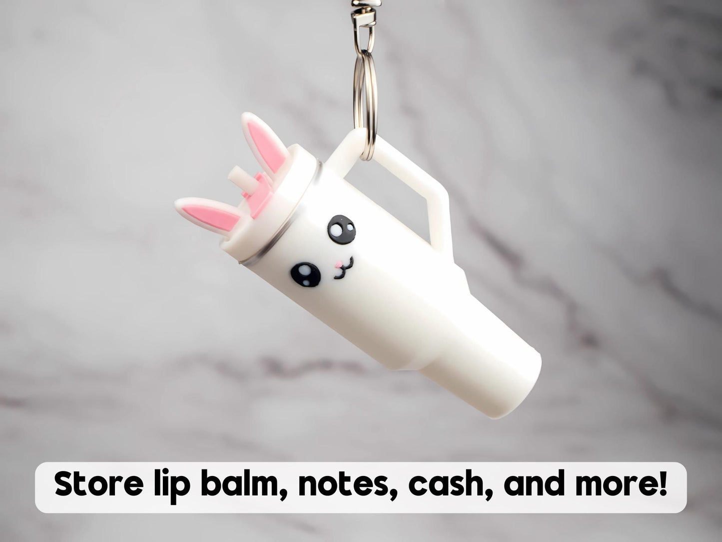 Bunny Tumbler Lip Balm Holder - Compatible with Chapstick - Easter Basket Keychain - Kawaii Gifts For Her - Rabbit Lover Gift
