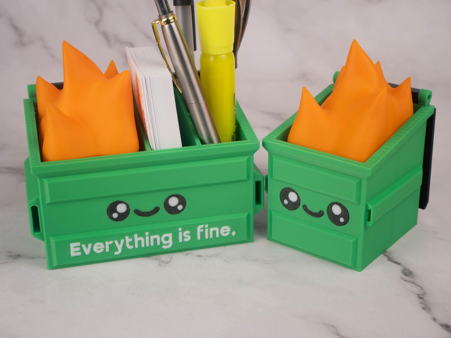 Garbage Fire Desk Organizer - Cute Business Card Holder - Funny Cubicle Decor - Office Pen Holder - Coworker Gag Gifts - LED Garbage Fire