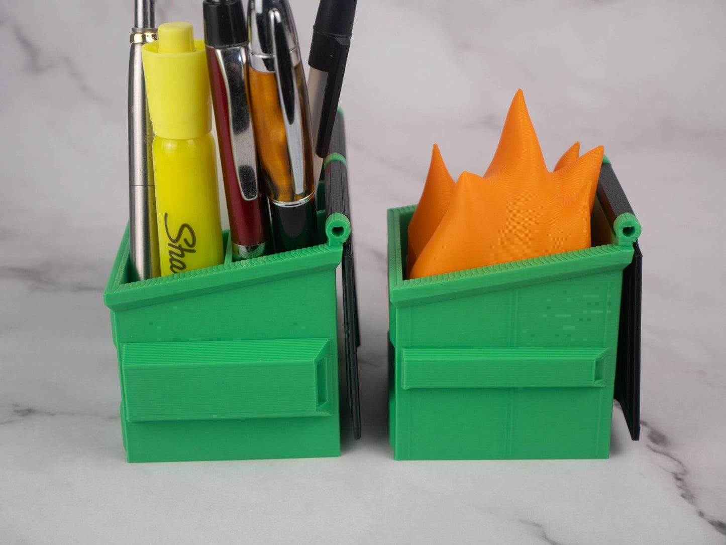 Garbage Fire Desk Organizer - Cute Business Card Holder - Funny Cubicle Decor - Office Pen Holder - Coworker Gag Gifts - LED Garbage Fire
