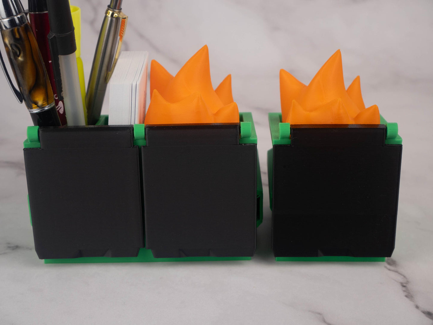 Garbage Fire Desk Organizer - Cute Business Card Holder - Funny Cubicle Decor - Office Pen Holder - Coworker Gag Gifts - LED Garbage Fire
