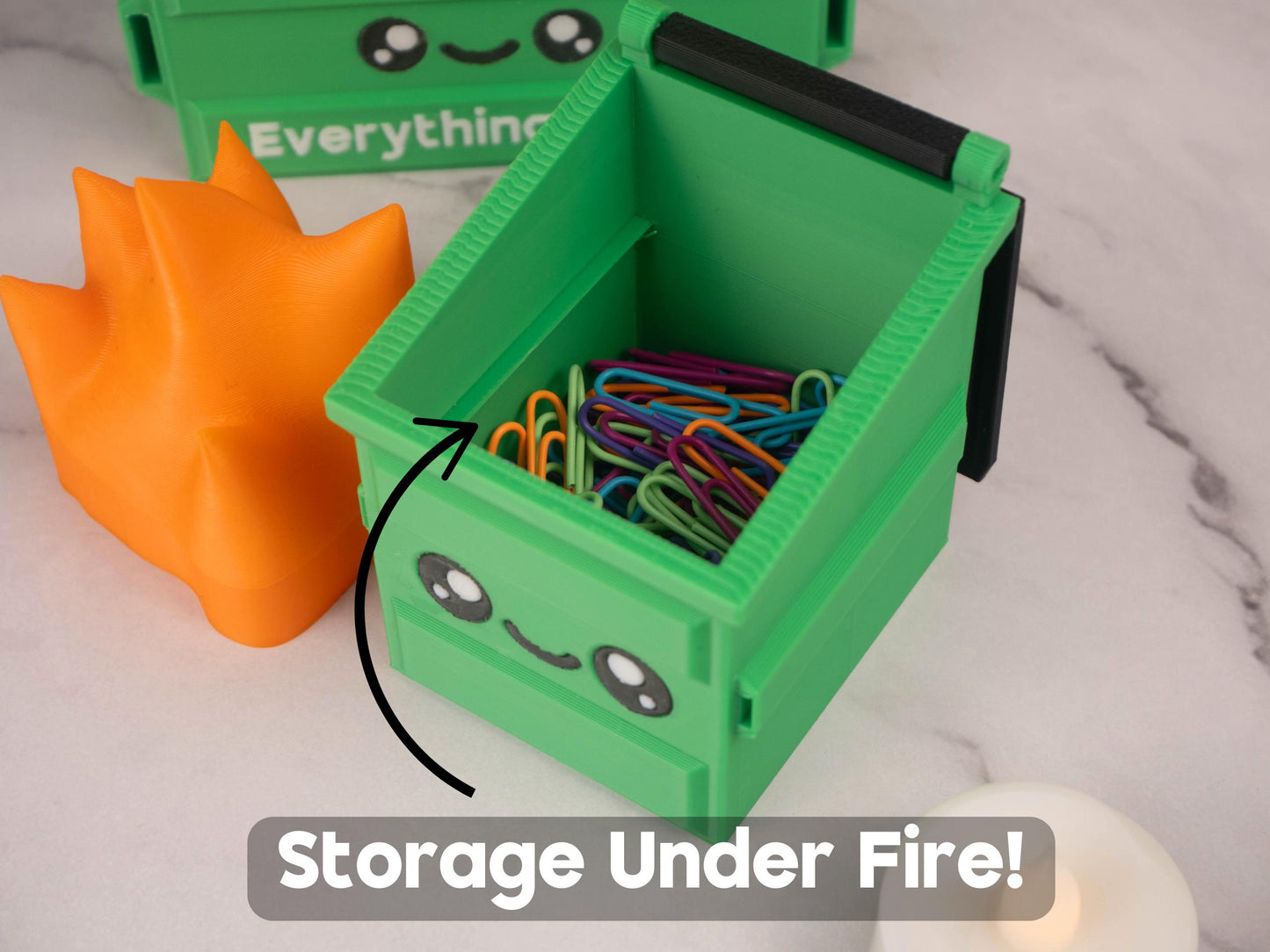 Garbage Fire Desk Organizer - Cute Business Card Holder - Funny Cubicle Decor - Office Pen Holder - Coworker Gag Gifts - LED Garbage Fire