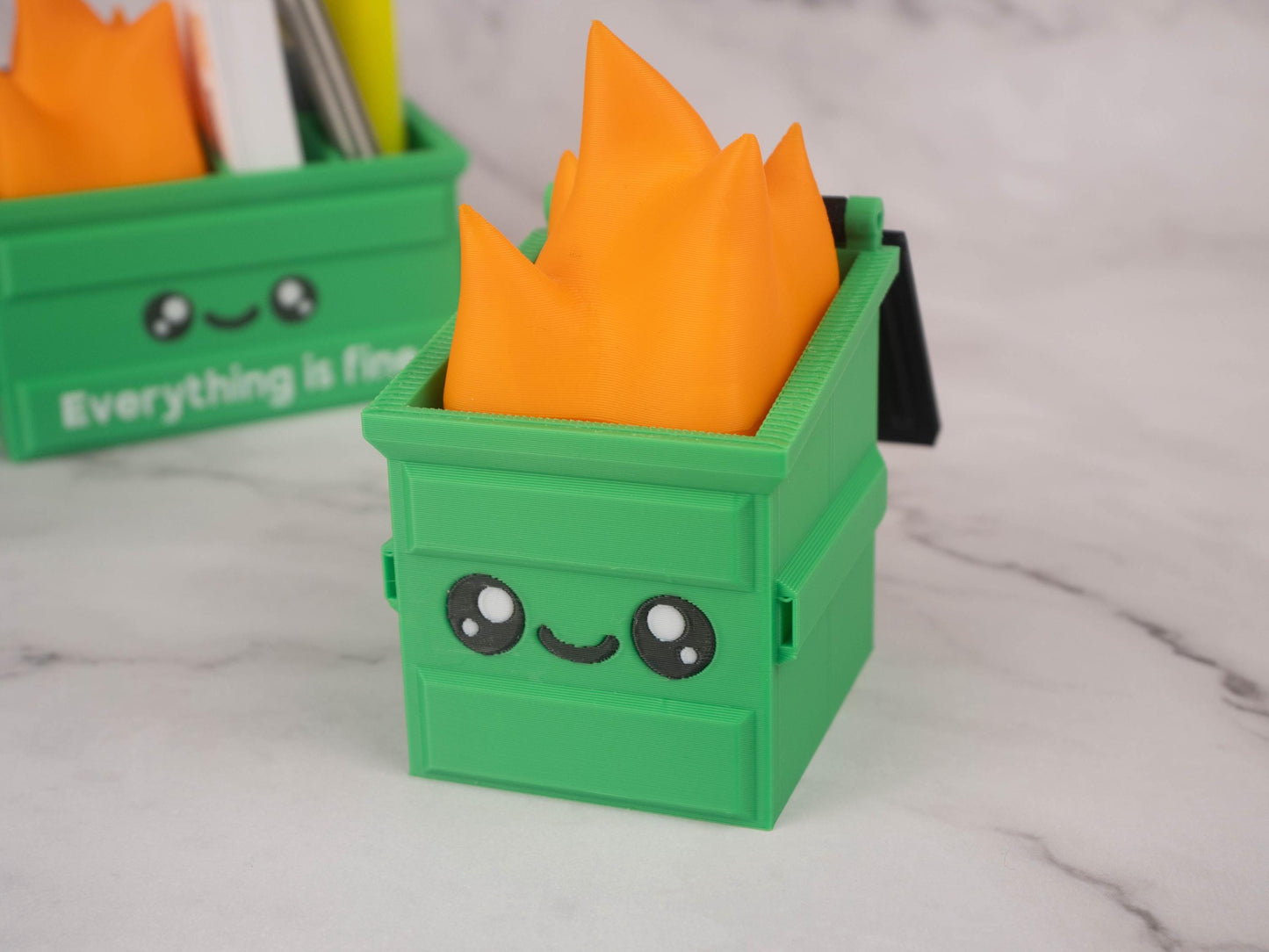 Garbage Fire Desk Organizer - Cute Business Card Holder - Funny Cubicle Decor - Office Pen Holder - Coworker Gag Gifts - LED Garbage Fire