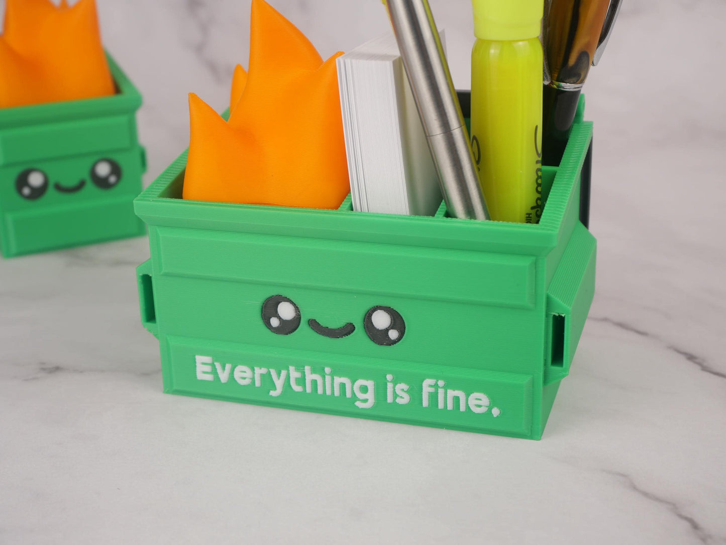 Garbage Fire Desk Organizer - Cute Business Card Holder - Funny Cubicle Decor - Office Pen Holder - Coworker Gag Gifts - LED Garbage Fire