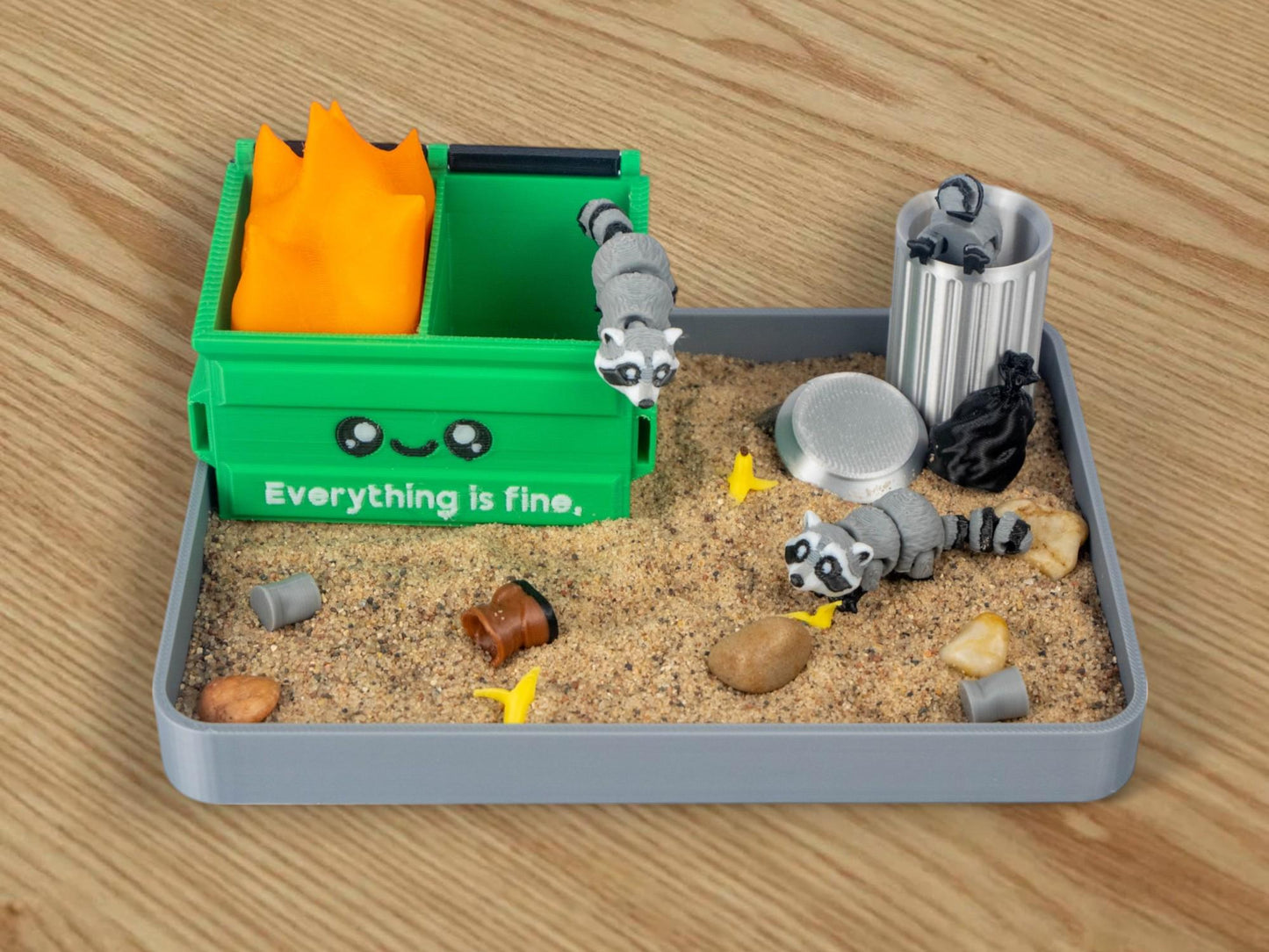 Garbage Fire Zen Garden - Fidget Dumpster Sandbox Toy - Cubicle Decor - Sensory Desk Gift - Mothers Day - Raccoon Desk Pet - Funny Gag Gift