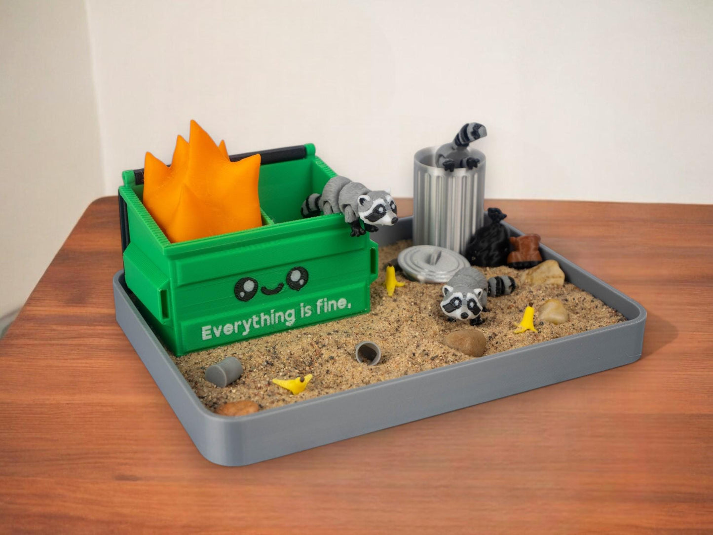 Garbage Fire Zen Garden - Fidget Dumpster Sandbox Toy - Cubicle Decor - Sensory Desk Gift - Mothers Day - Raccoon Desk Pet - Funny Gag Gift
