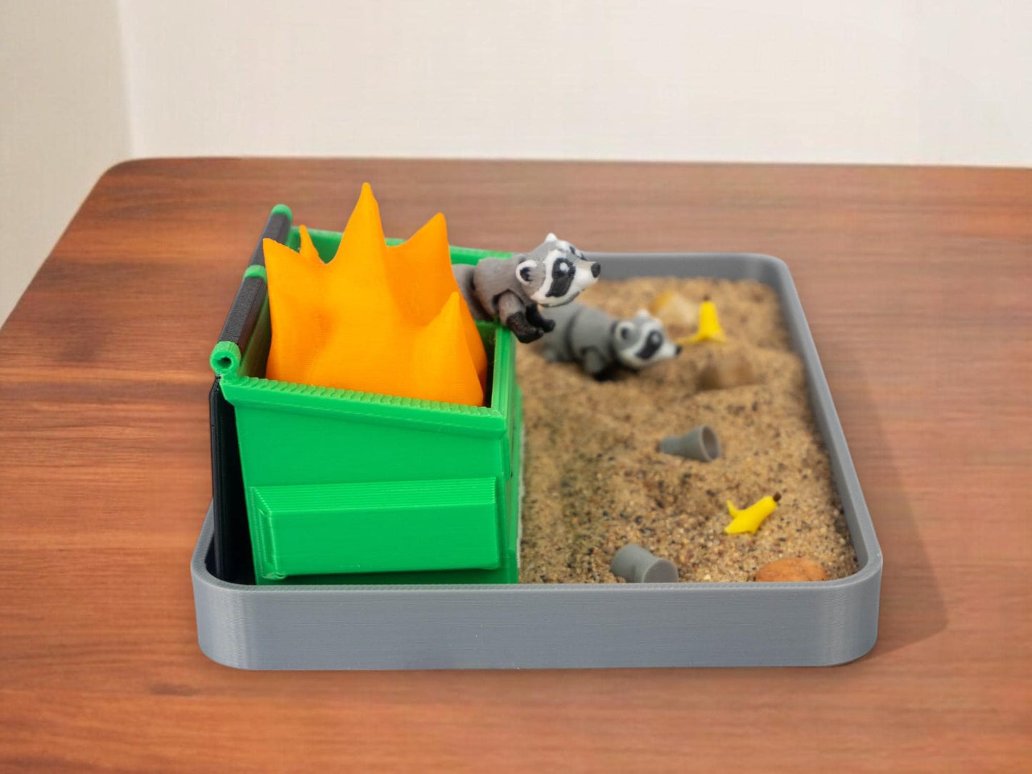 Garbage Fire Zen Garden - Fidget Dumpster Sandbox Toy - Cubicle Decor - Sensory Desk Gift - Mothers Day - Raccoon Desk Pet - Funny Gag Gift