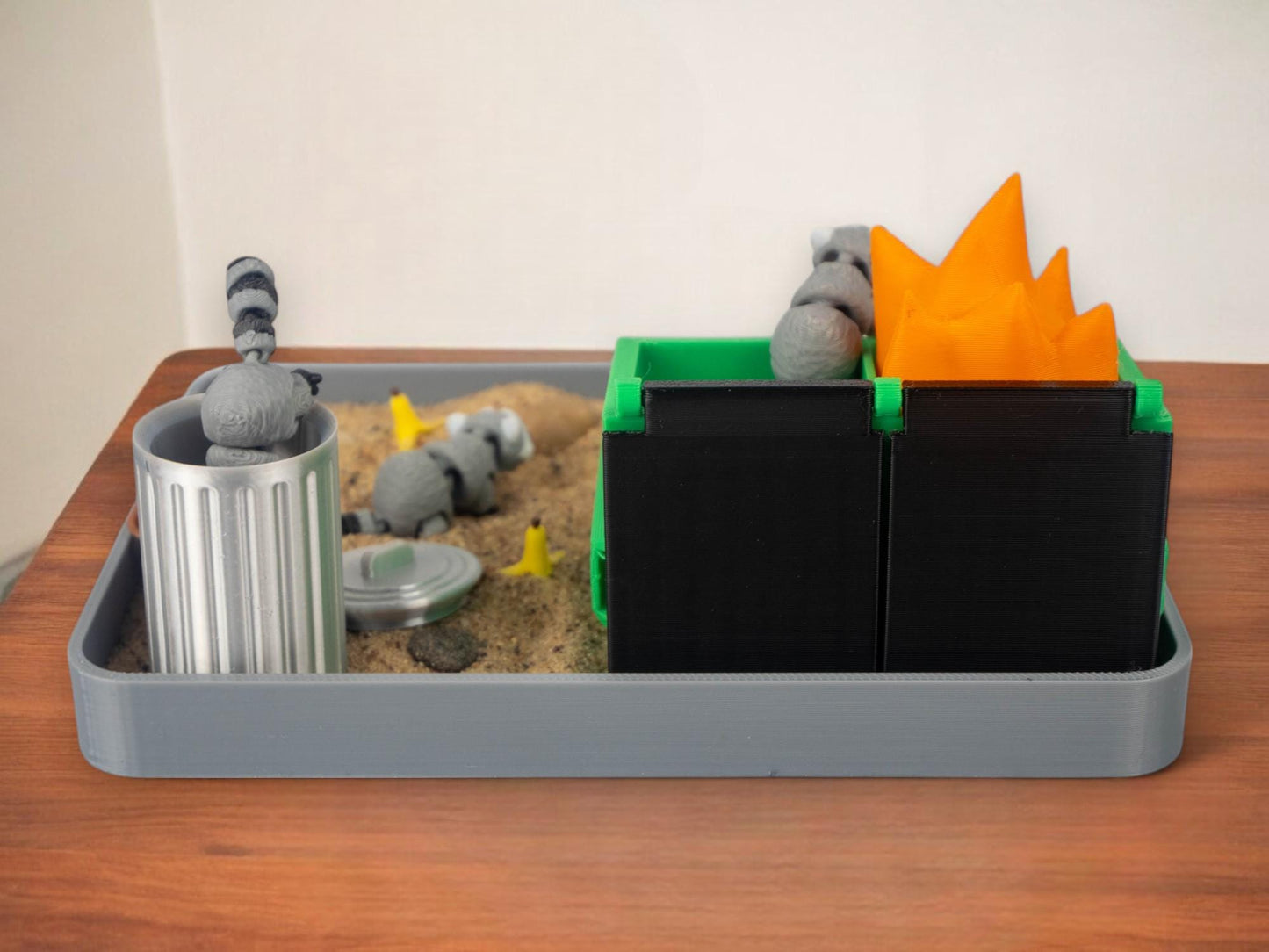 Garbage Fire Zen Garden - Fidget Dumpster Sandbox Toy - Cubicle Decor - Sensory Desk Gift - Mothers Day - Raccoon Desk Pet - Funny Gag Gift