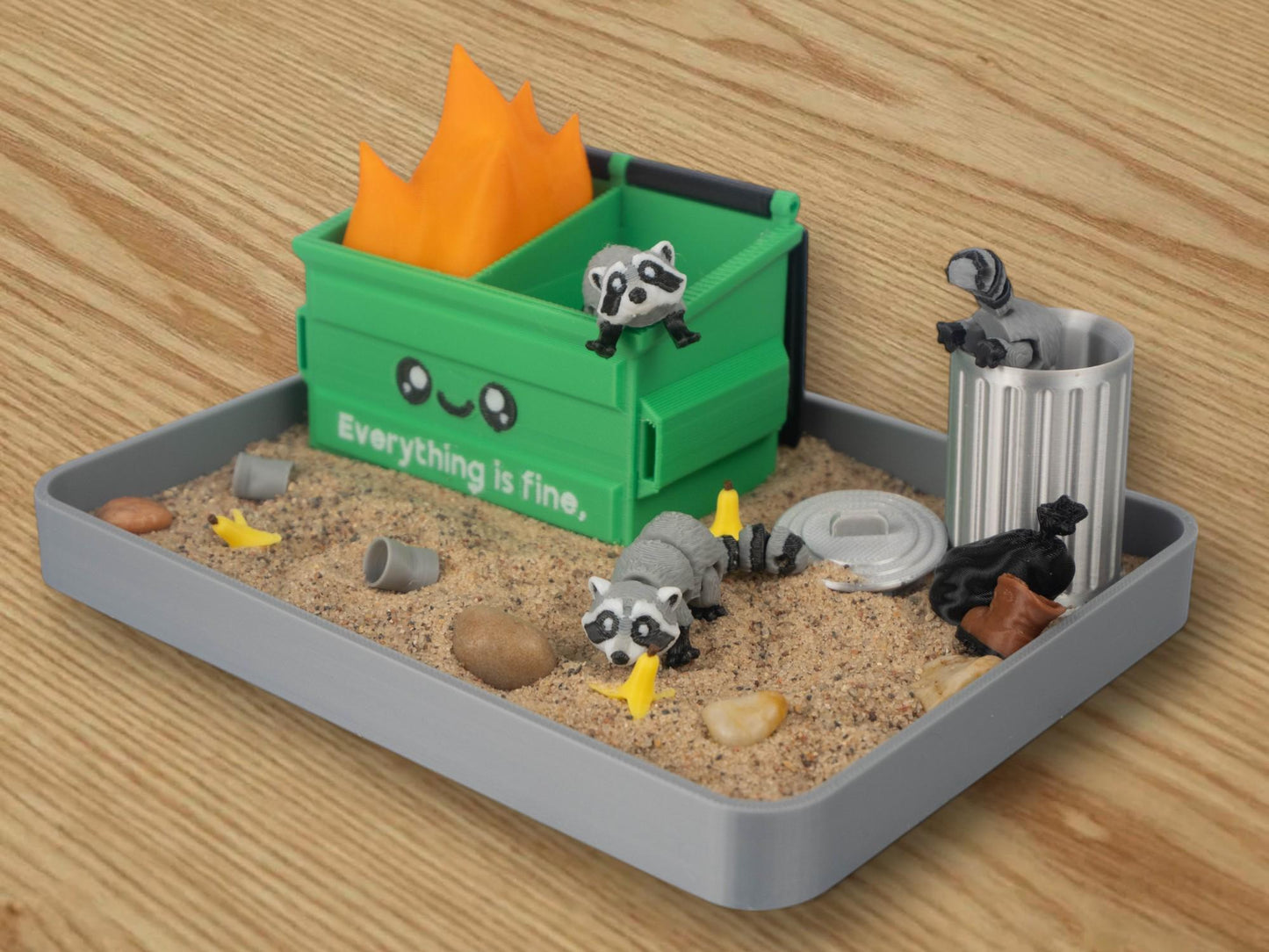 Garbage Fire Zen Garden - Fidget Dumpster Sandbox Toy - Cubicle Decor - Sensory Desk Gift - Mothers Day - Raccoon Desk Pet - Funny Gag Gift