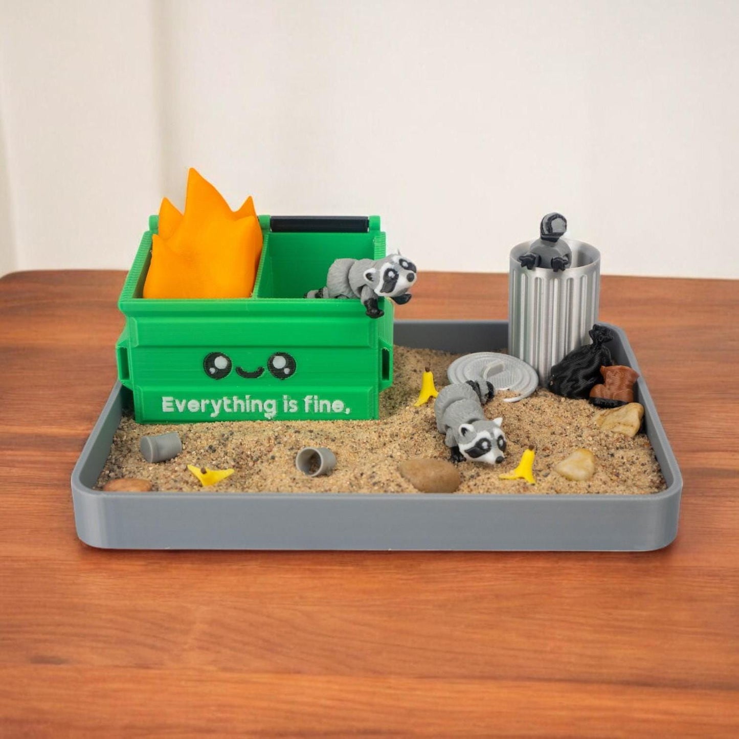 Garbage Fire Zen Garden - Fidget Dumpster Sandbox Toy - Cubicle Decor - Sensory Desk Gift - Mothers Day - Raccoon Desk Pet - Funny Gag Gift