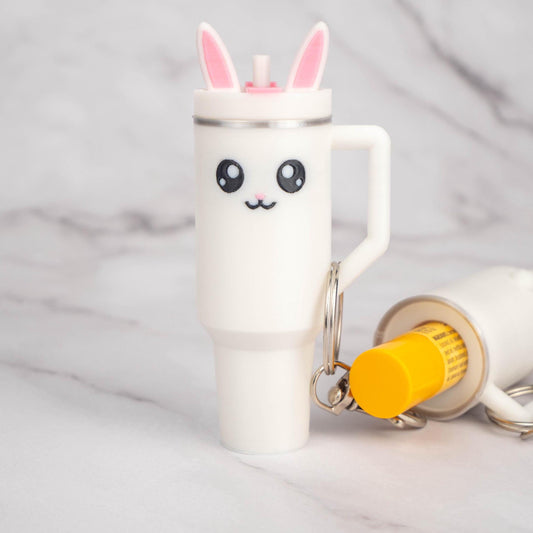 Bunny Tumbler Lip Balm Holder - Compatible with Chapstick - Easter Basket Keychain - Kawaii Gifts For Her - Rabbit Lover Gift