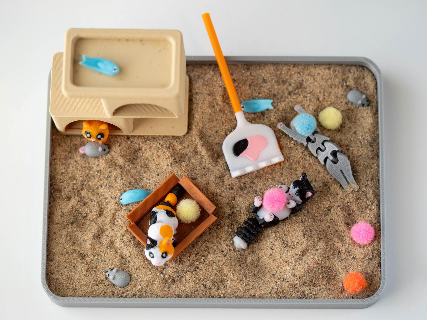 Cat Desk Zen Garden - Cute Cubicle Decor - Coworker Secret Santa Gift - Cat Lovers Gift - Funny White Elephant Gag Gift - Birthday Work Gift