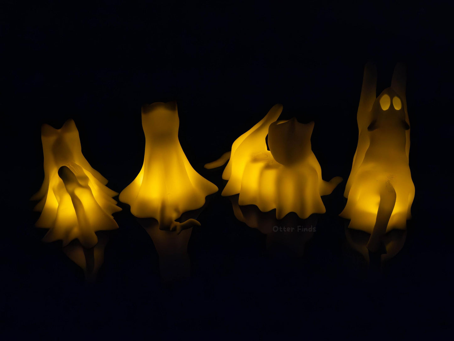 Ghost Cats with LED Tea Lights - Halloween Home Decor - Gifts for Cat Lovers - Office Desk Autumn Decor - 3D Printed Ghost Pet Night Light