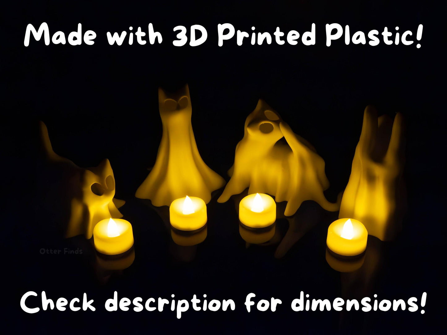 Ghost Cats with LED Tea Lights - Halloween Home Decor - Gifts for Cat Lovers - Office Desk Autumn Decor - 3D Printed Ghost Pet Night Light
