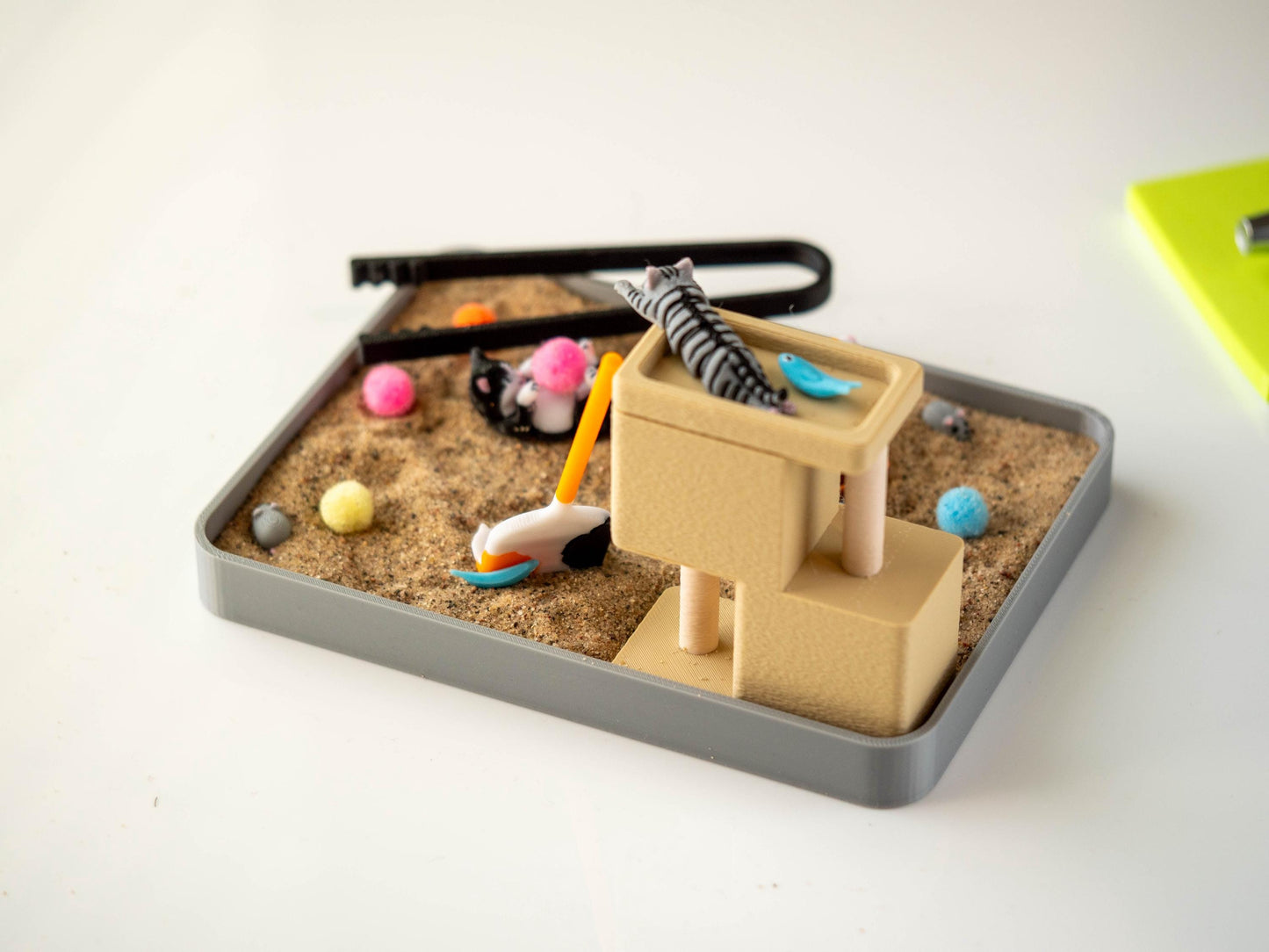 Cat Desk Zen Garden - Cute Cubicle Decor - Coworker Secret Santa Gift - Cat Lovers Gift - Funny White Elephant Gag Gift - Birthday Work Gift