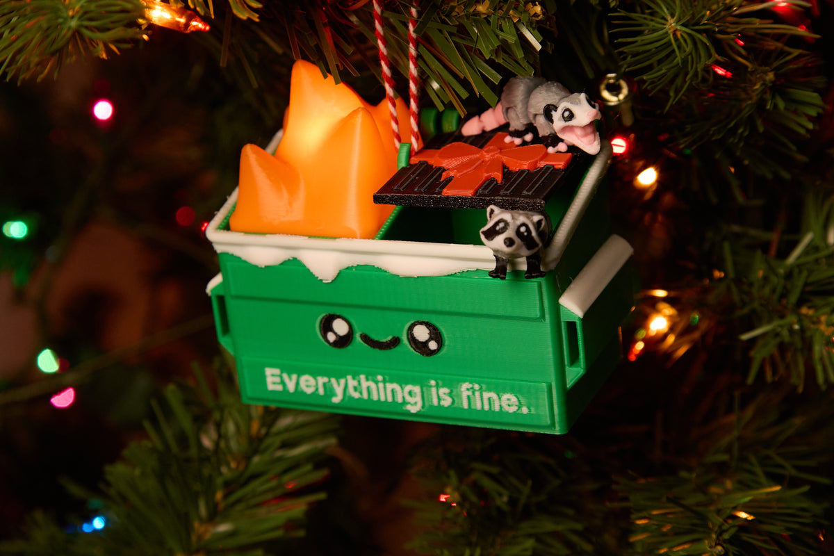 Light Up Garbage Fire Christmas Ornament, Raccoon and Opossum, Funny 2026 White Elephant Gift, Dumpster Coworker Gift