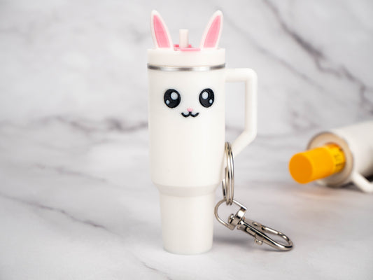 Bunny Tumbler Lip Balm Holder - Compatible with Chapstick - Easter Basket Keychain - Kawaii Gifts For Her - Rabbit Lover Gift