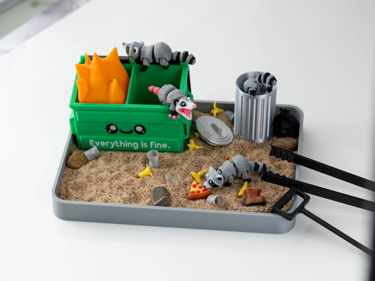Garbage Fire Zen Garden - Fidget Dumpster Sandbox - Cubicle Decor - Sensory Desk Gift - Christmas Gift - Raccoon Desk Pet - Funny Gag Gift - Secret Santa
