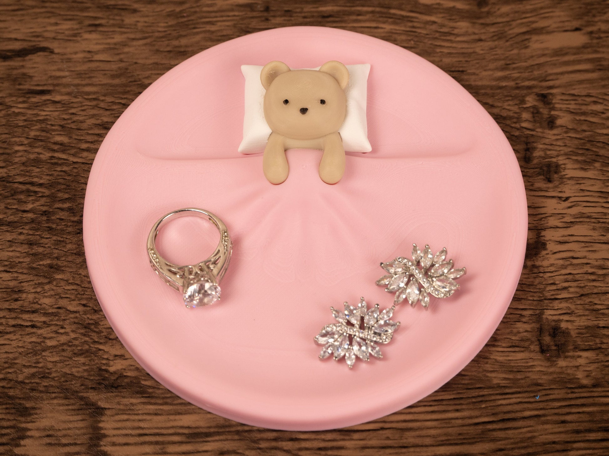 Sleeping Teddy Bear Trinket Dish - Valentines Day Gift - Bear Plate Catchall - Bridesmaid Gift - Engagement Ring Dish - 3D Printed Tray