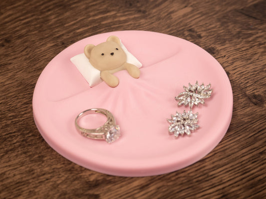 Sleeping Teddy Bear Trinket Dish - Valentines Day Gift - Bear Plate Catchall - Bridesmaid Gift - Engagement Ring Dish - 3D Printed Tray