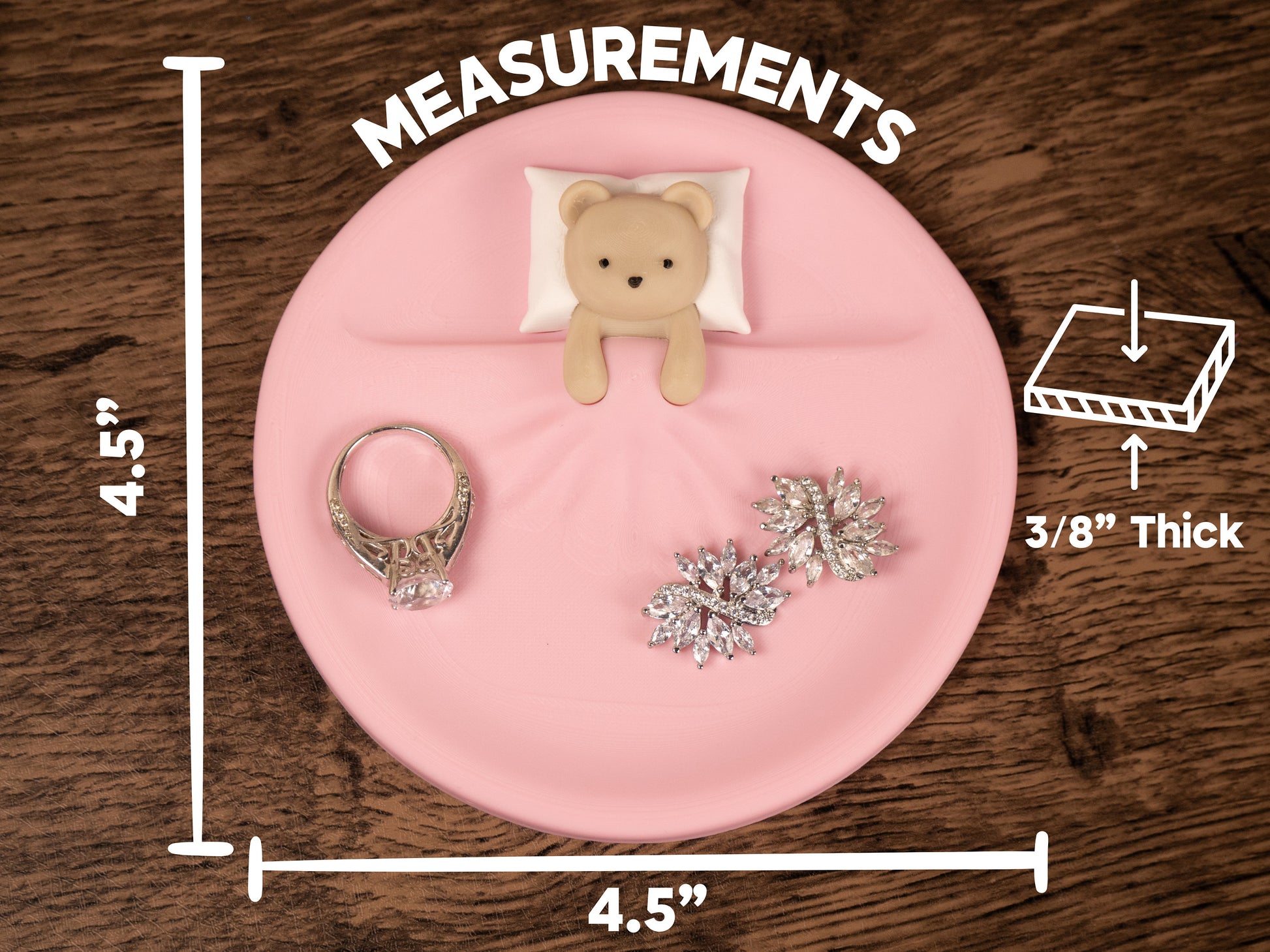 Sleeping Teddy Bear Trinket Dish - Valentines Day Gift - Bear Plate Catchall - Bridesmaid Gift - Engagement Ring Dish - 3D Printed Tray