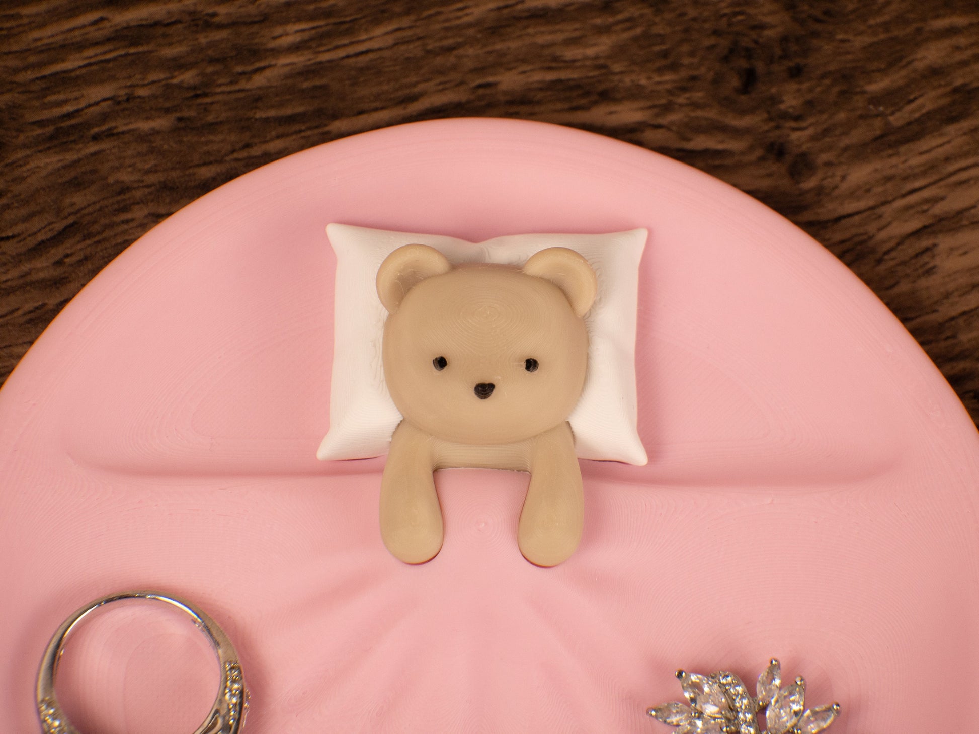 Sleeping Teddy Bear Trinket Dish - Valentines Day Gift - Bear Plate Catchall - Bridesmaid Gift - Engagement Ring Dish - 3D Printed Tray