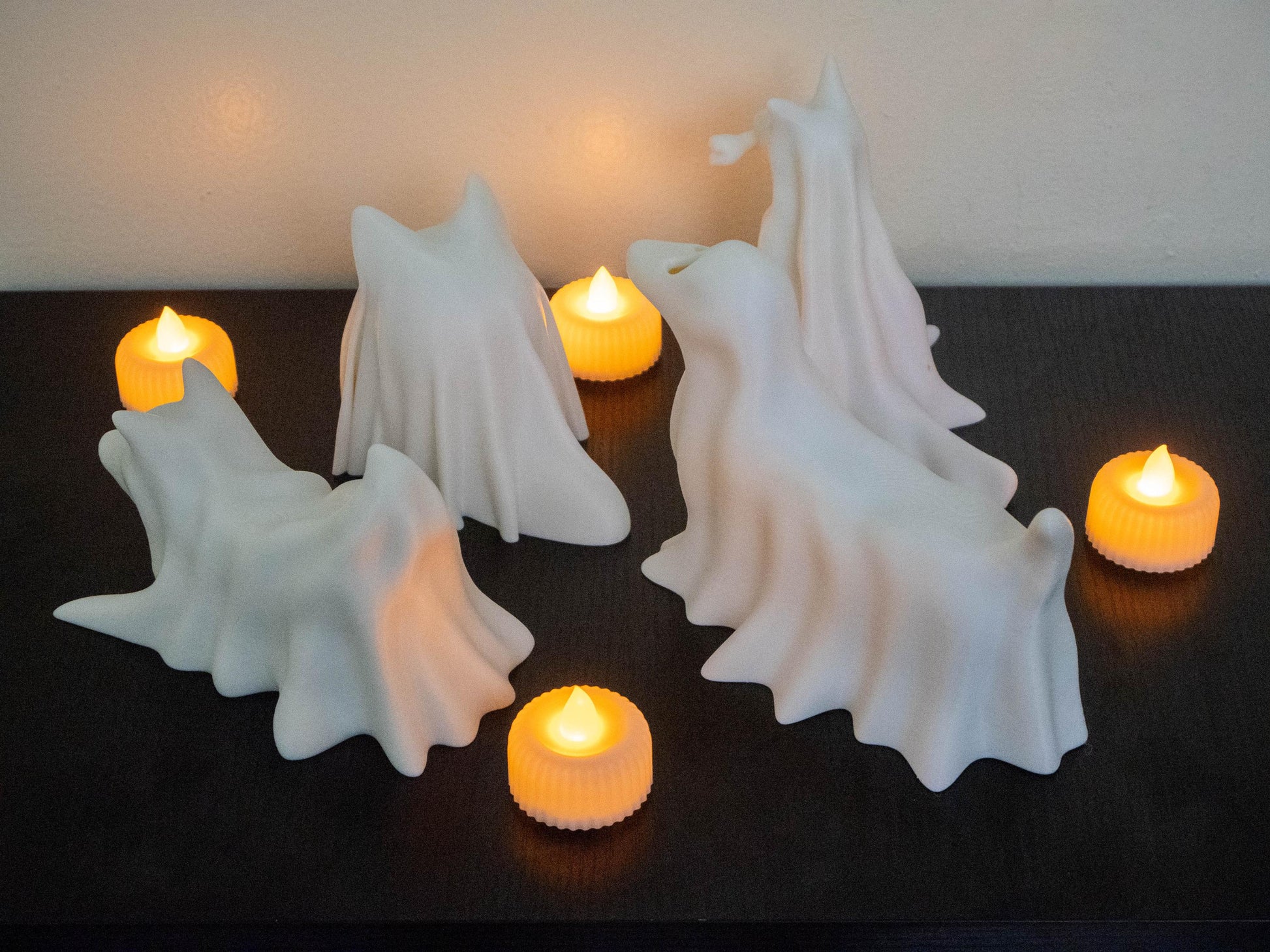 Ghost Dogs with LED Tea Lights - Halloween Home Decor - Gifts for Dog Lovers - Office Desk Autumn Decor - 3D Printed Ghost Pet Night Light