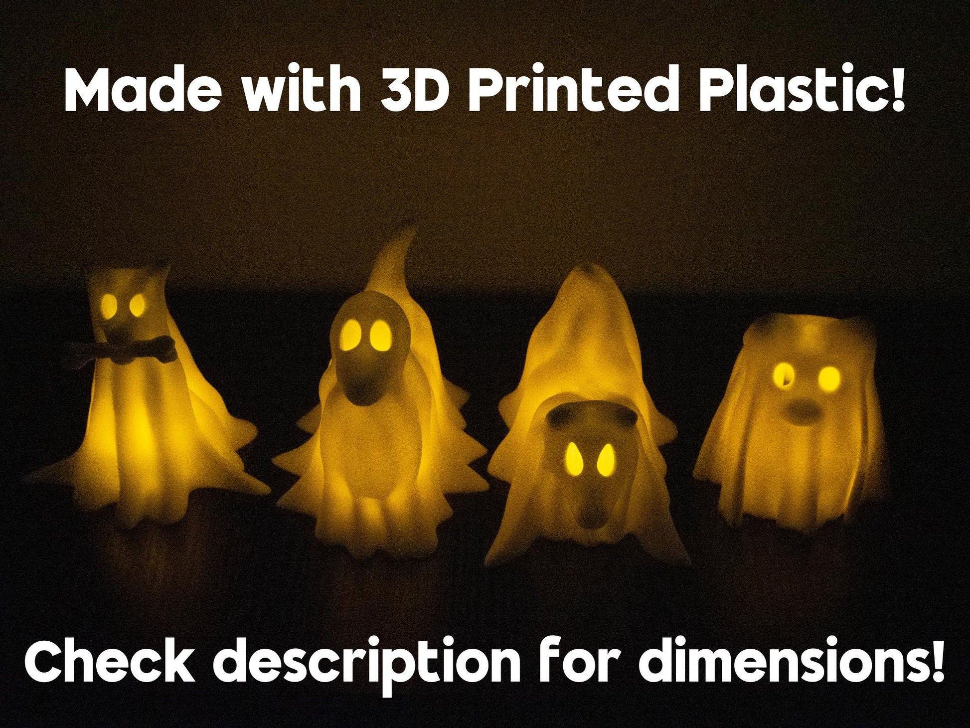 Ghost Dogs with LED Tea Lights - Halloween Home Decor - Gifts for Dog Lovers - Office Desk Autumn Decor - 3D Printed Ghost Pet Night Light