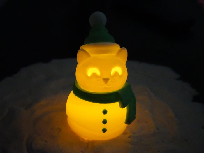 Cat Snowman with LED Tea Light - Christmas Home Decor - Gifts for Cat Lovers - Office Desk Winter Decor - Holiday Pet Night Light