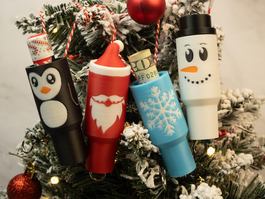 Christmas Tumbler Ornament Keychains - Lip Balm Holder - Tree Money Ornament - Secret Santa Gift - Stocking Stuffer - Holiday Keepsake