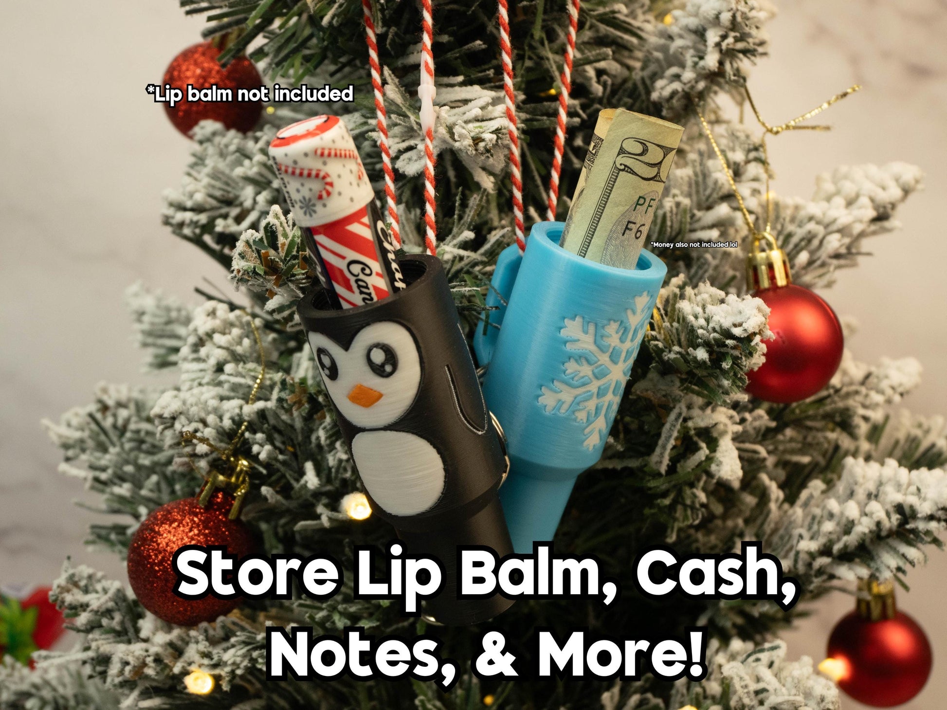 Christmas Tumbler Ornament Keychains - Lip Balm Holder - Tree Money Ornament - Secret Santa Gift - Stocking Stuffer - Holiday Keepsake