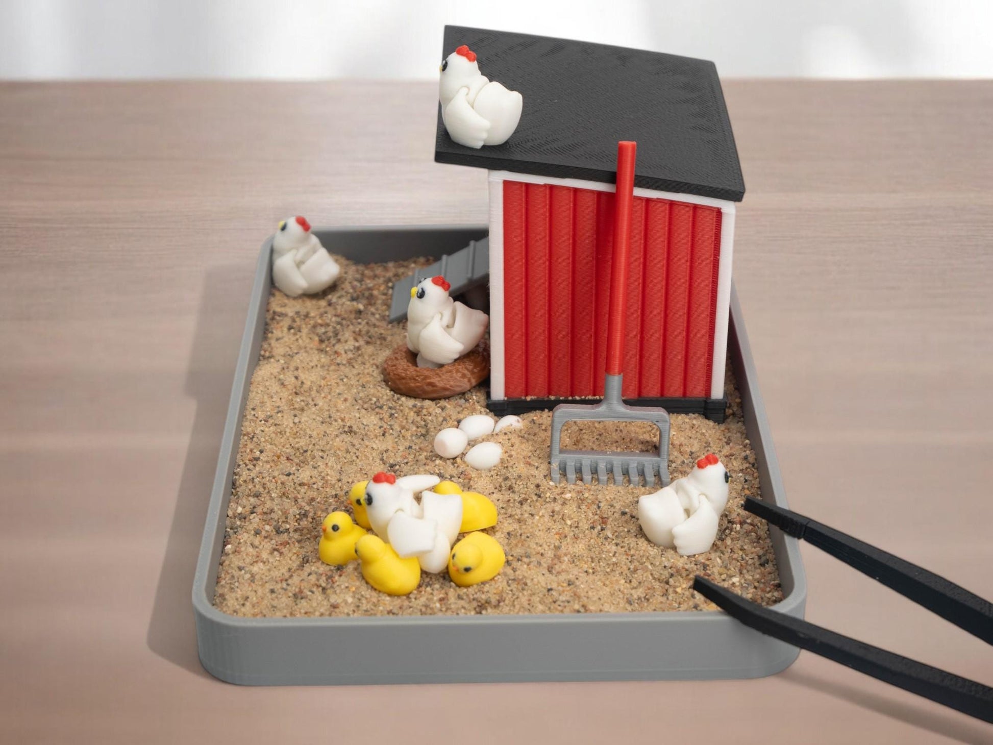 Chicken Zen Garden - Fidget Sandbox Toy - Cubicle Decor - Mini Farmhouse Figurines - Fathers Day - Sensory Therapy Desk Pet