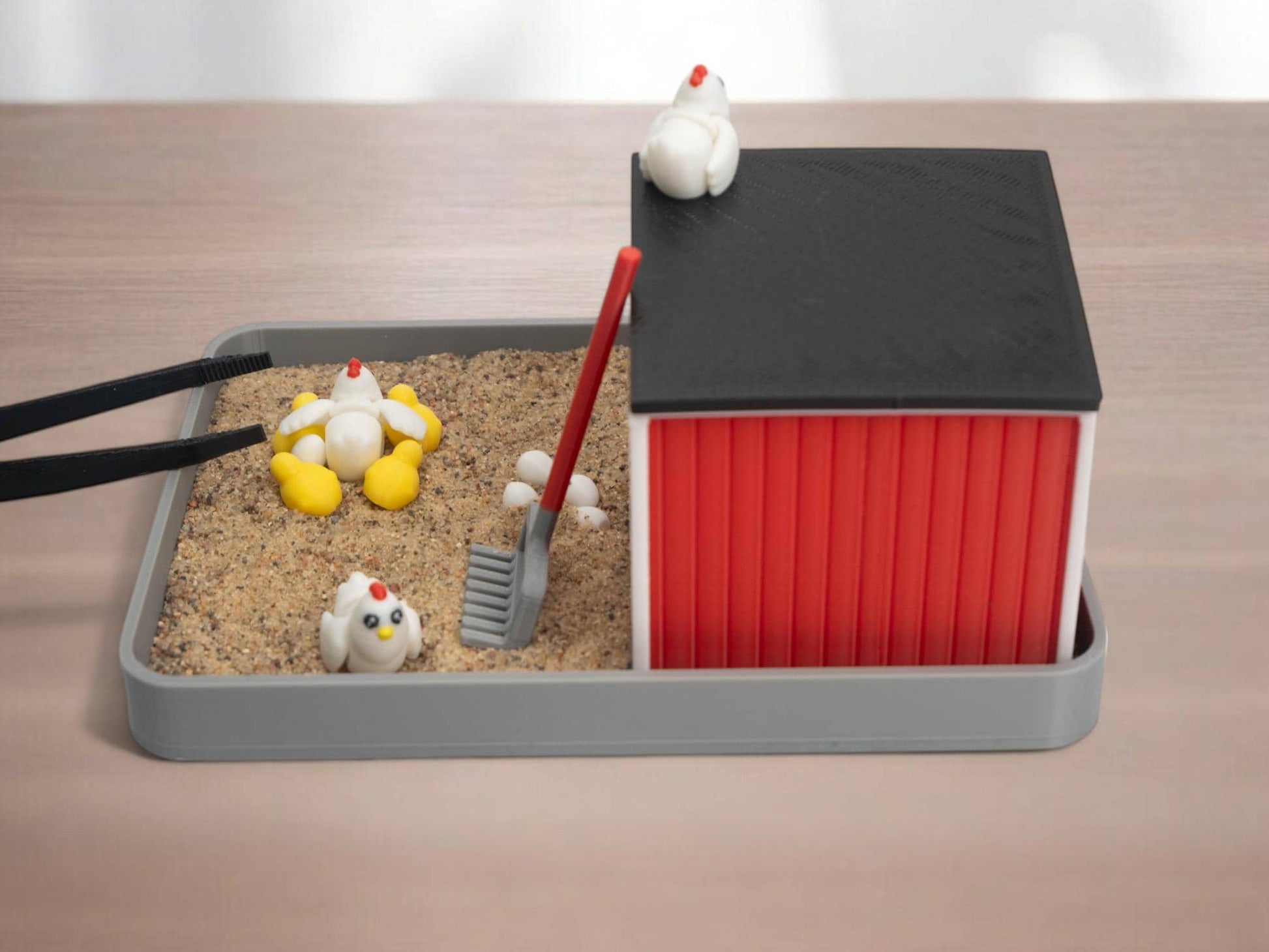 Chicken Zen Garden - Fidget Sandbox Toy - Cubicle Decor - Mini Farmhouse Figurines - Fathers Day - Sensory Therapy Desk Pet