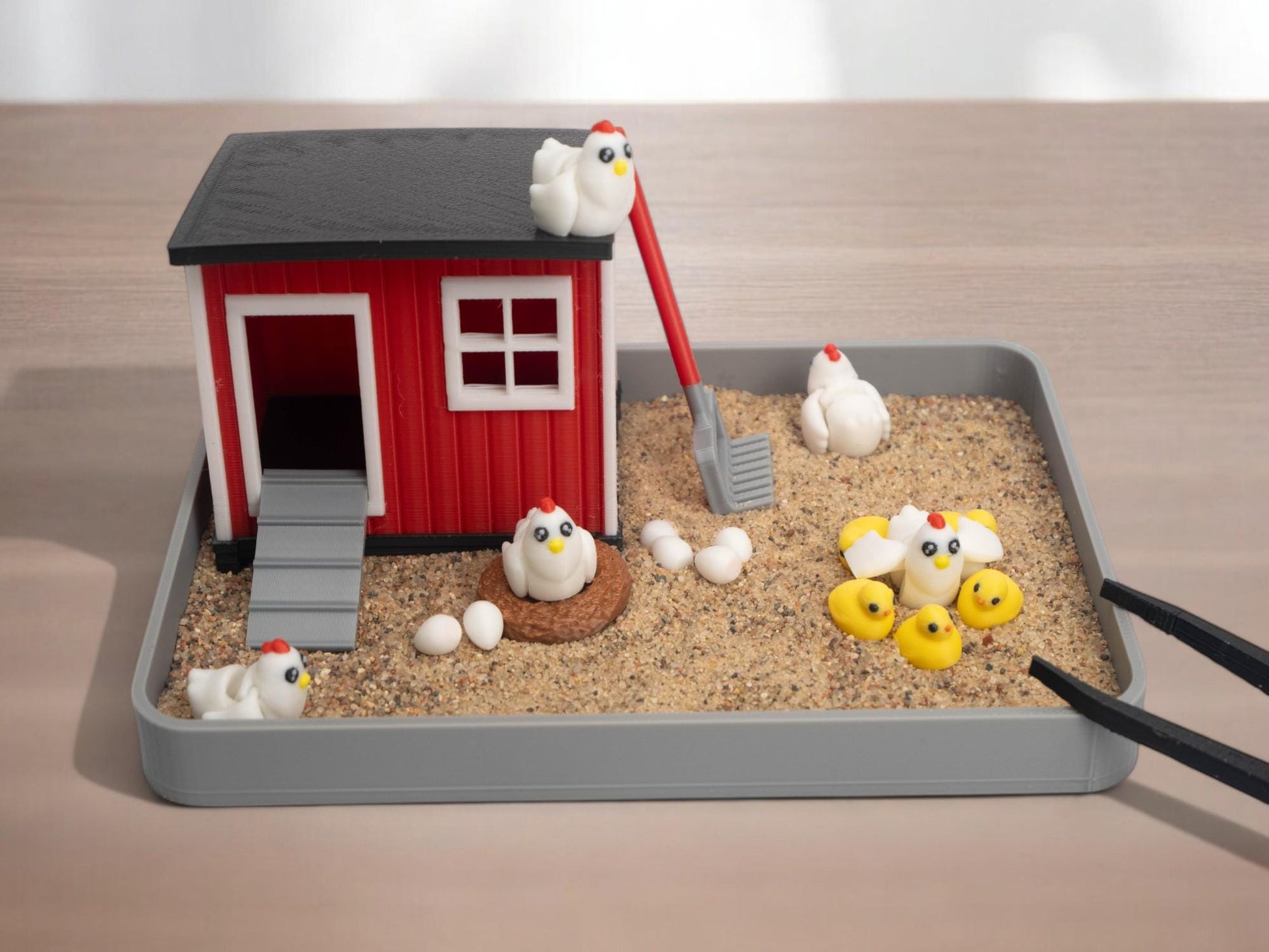 Chicken Zen Garden - Fidget Sandbox Toy - Cubicle Decor - Mini Farmhouse Figurines - Fathers Day - Sensory Therapy Desk Pet