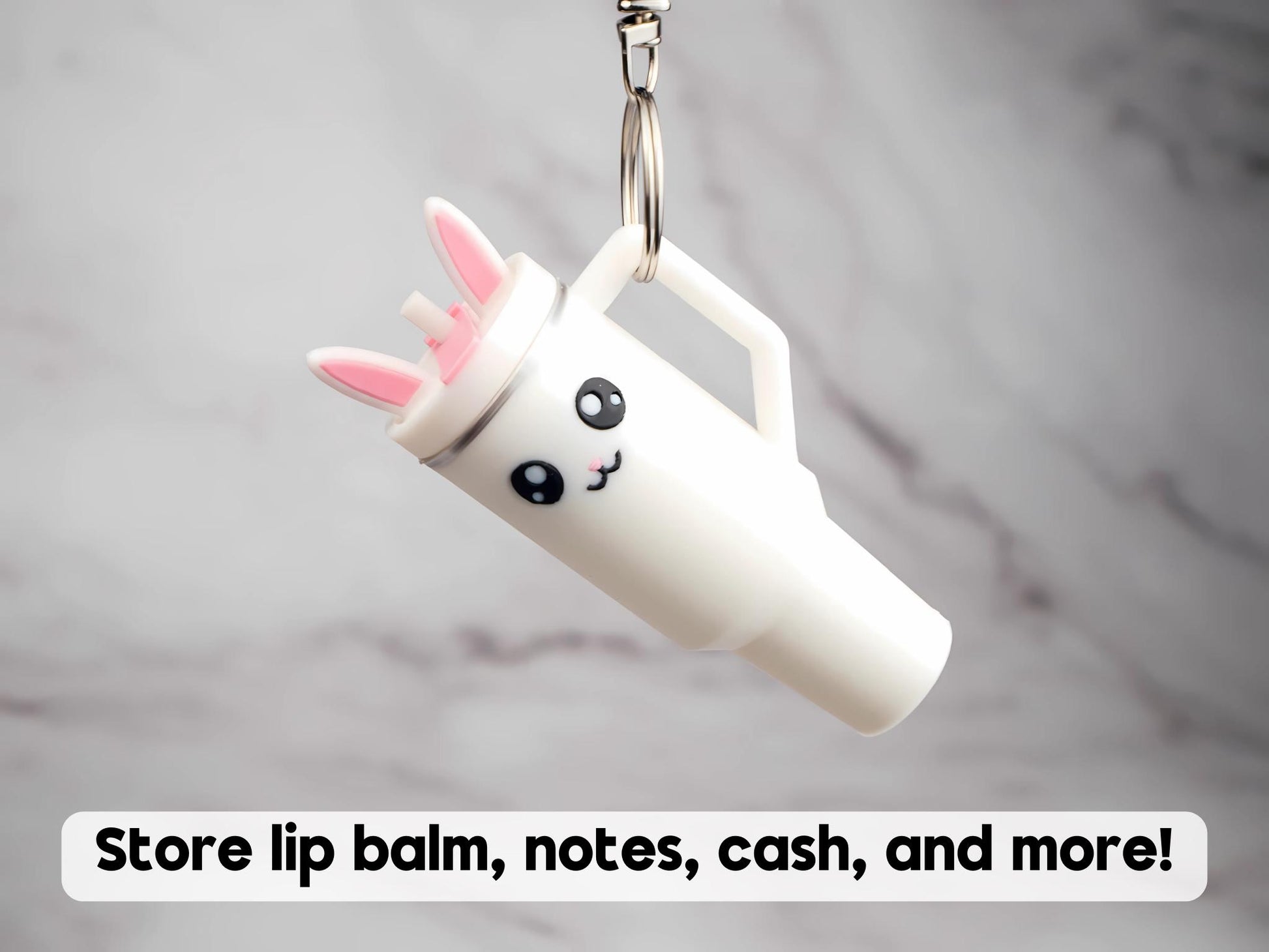 Bunny Tumbler Lip Balm Holder - Compatible with Chapstick - Easter Basket Keychain - Kawaii Gifts For Her - Rabbit Lover Gift