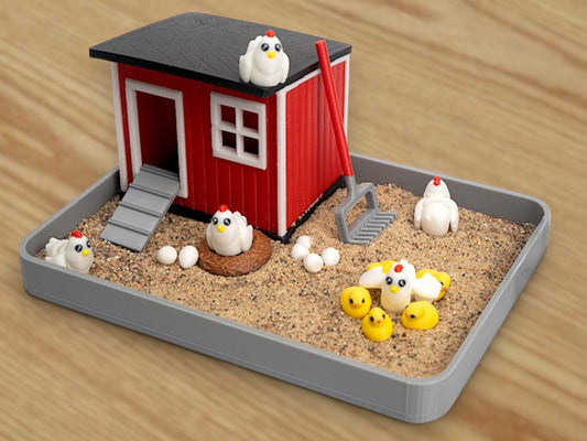 Chicken Zen Garden - Fidget Sandbox Toy - Cubicle Decor - Mini Farmhouse Figurines - Fathers Day - Sensory Therapy Desk Pet